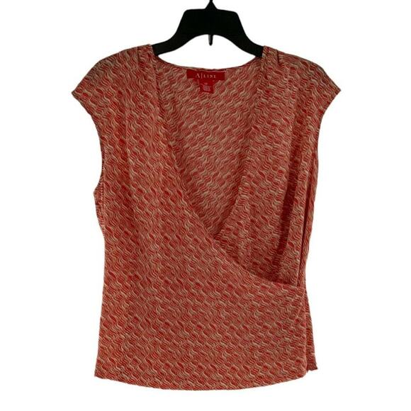 A Line Top Women's Size 12 Multicolor Faux Wrap V Neck Cap Sleeves Casual Blouse - Picture 1 of 6